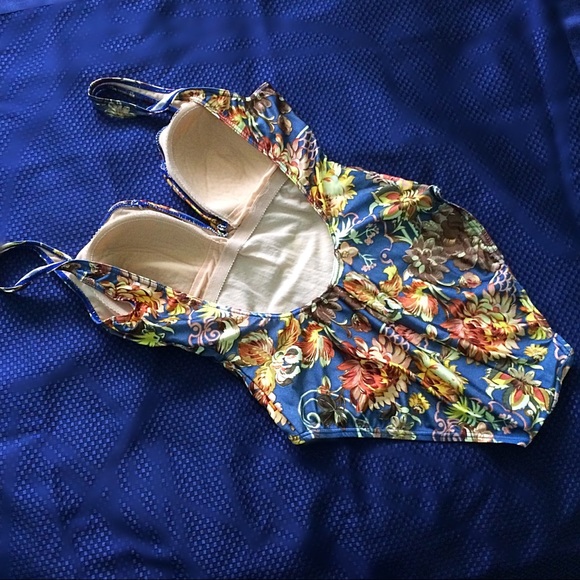 Pierre Cardin Blue Gold Print Bathing Suit VTG - Picture 4 of 8